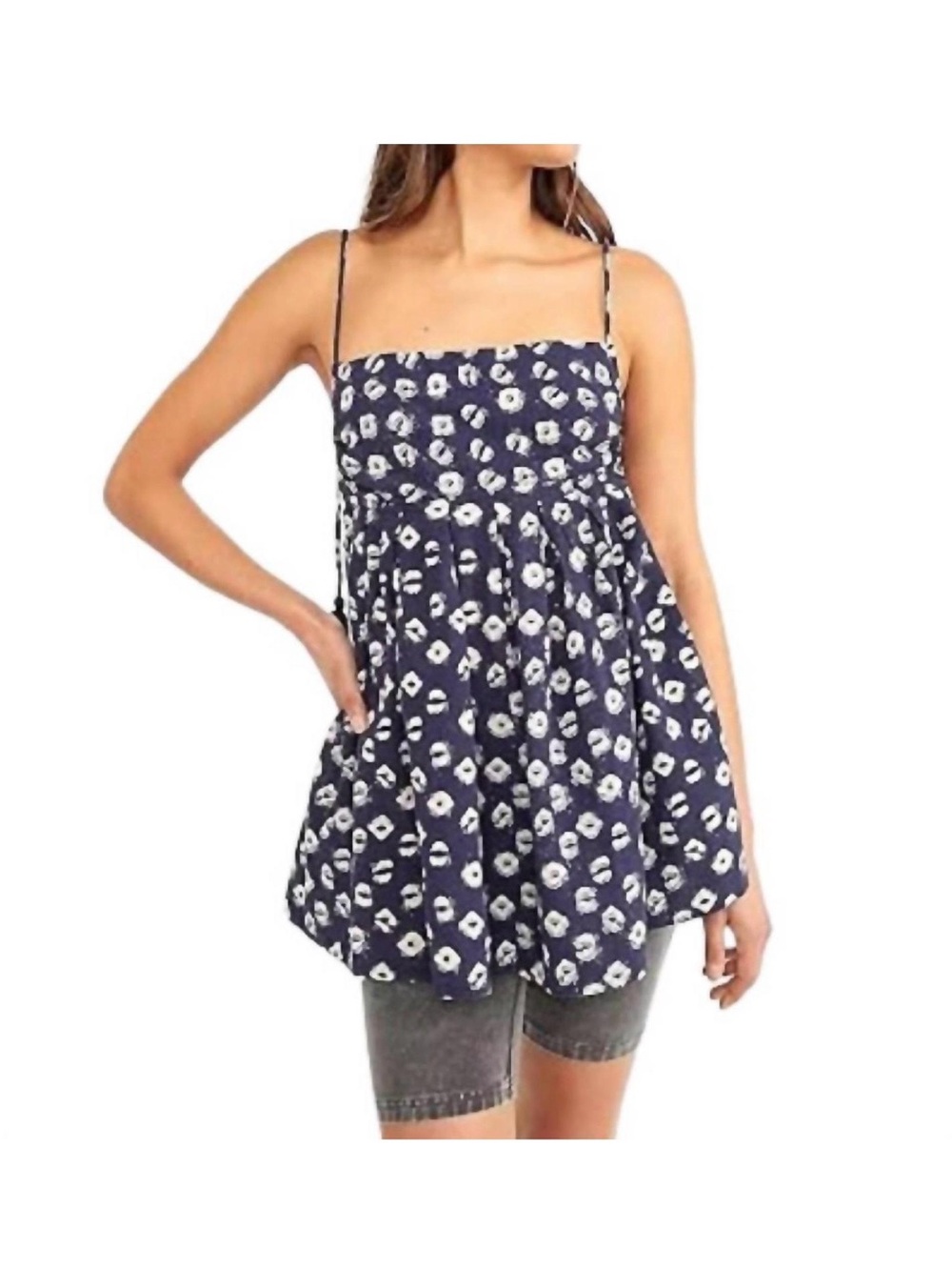 Free People Navy Floral Spaghetti-Strap Babydoll Cami